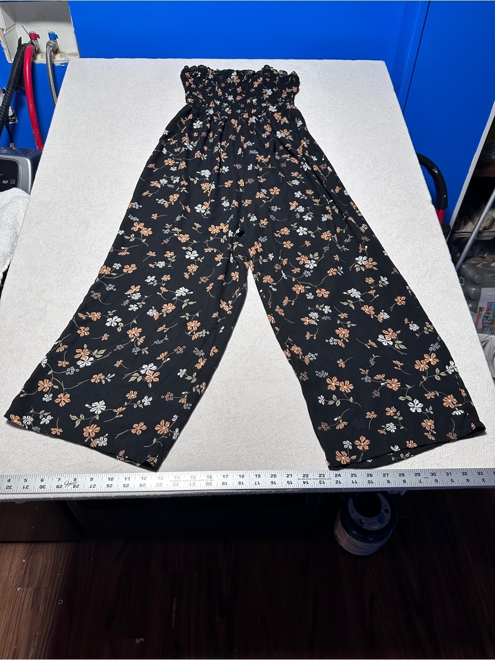 Inspired Hearts Black Wide-Leg Floral Jumpsuit with Smocked Waist